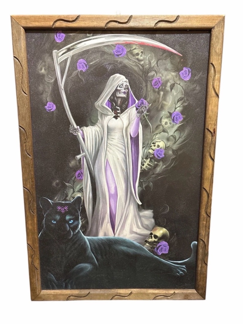 🔥Gothic Reaper Canvas Art with Black Panther and Purple Roses🔥